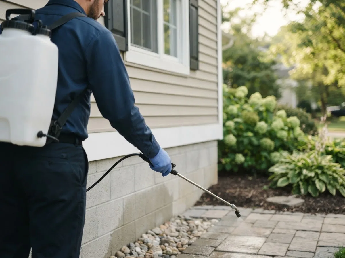 Pest control technician inspecting a home in Shelbyville, TX